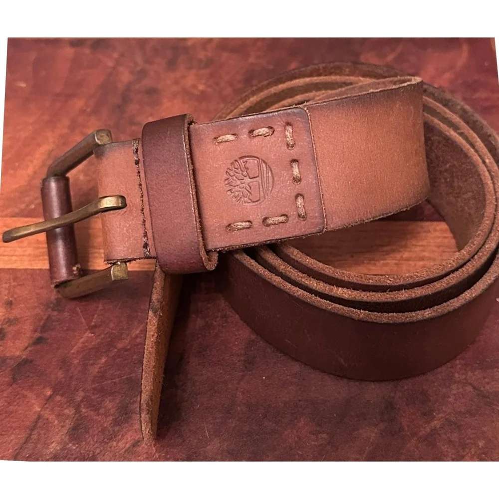 Timberland Men Genuine Leather Classic Pull Up Jean Belt Brass Buckle‎ Brown 40